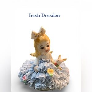 Irish Dresden Ireland Angel Doll Hand Painted Vintage Porcelain Lace Figurine